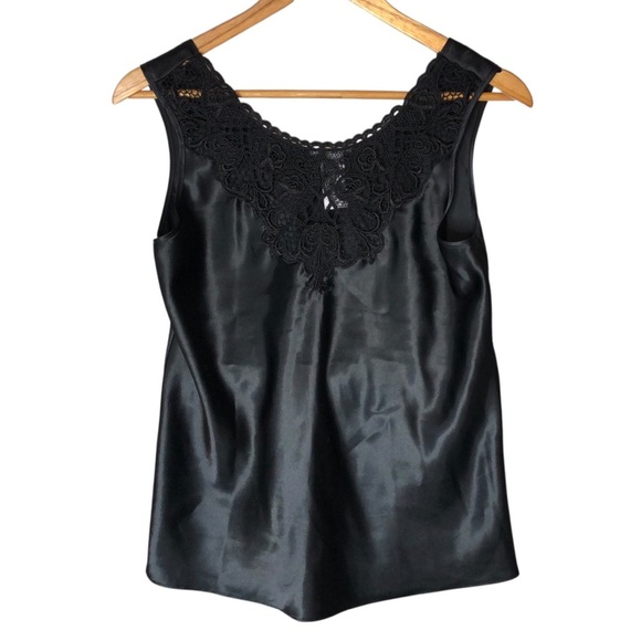 American Vintage 90's Satin Lace Blouse Top Sz S Black Whimsigoth Victorian - Picture 4 of 8